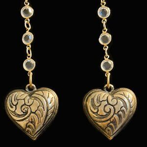 🆕Statement Bronze Heart & Swarovski Crystal Chandelier Earrings | Handmade USA